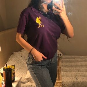 purple polo ralph lauren collared shirt